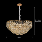 Candelabru Cristal ERDENET Magno, 12xE14, Diametru 60 cm, Metal si Cristal, Auriu Lucios, Inaltime Reglabila