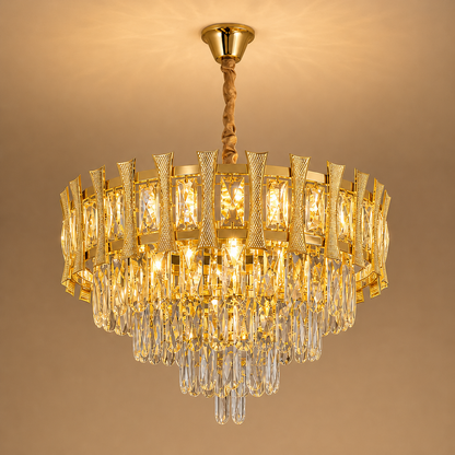 Κρυστάλλινος πολυέλαιος HAMPTON Elegance 8x E14, Διάμετρος 49cm, Γυαλιστερό χρυσό, Ρυθμιζόμενο ύψος