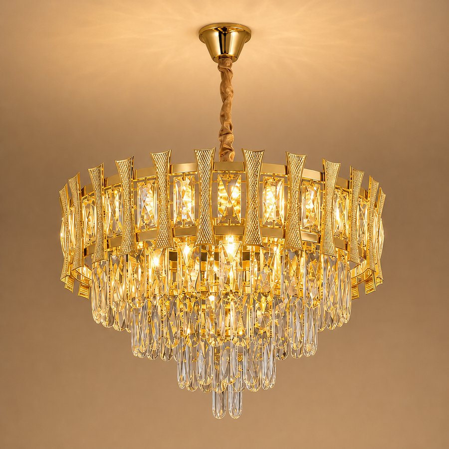 Κρυστάλλινος πολυέλαιος HAMPTON Elegance 8x E14, Διάμετρος 49cm, Γυαλιστερό χρυσό, Ρυθμιζόμενο ύψος