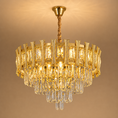 Κρυστάλλινος πολυέλαιος HAMPTON Elegance 8x E14, Διάμετρος 49cm, Γυαλιστερό χρυσό, Ρυθμιζόμενο ύψος