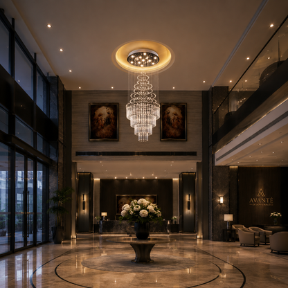 Πολυέλαιος Κρυστάλλινος LED 80W AUGUSTA Gold, Διάμετρος 50cm, Ύψος 200cm, Σκάλα Μοντέλο