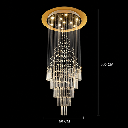 Πολυέλαιος Κρυστάλλινος LED 80W AUGUSTA Gold, Διάμετρος 50cm, Ύψος 200cm, Σκάλα Μοντέλο
