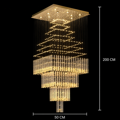 LED Κρυστάλλινος Πολυέλαιος 80W FLORENTIA Gold, Διάμετρος 50cm, Ύψος 200cm, Μοντέλο Σκάλας