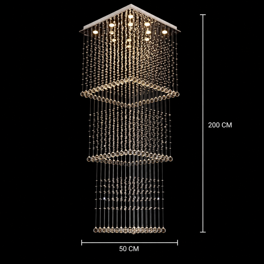 Πολυέλαιος LED Crystal 80W PALATINA Gold, Διάμετρος 50cm, Ύψος 200cm, Σκάλα Μοντέλο