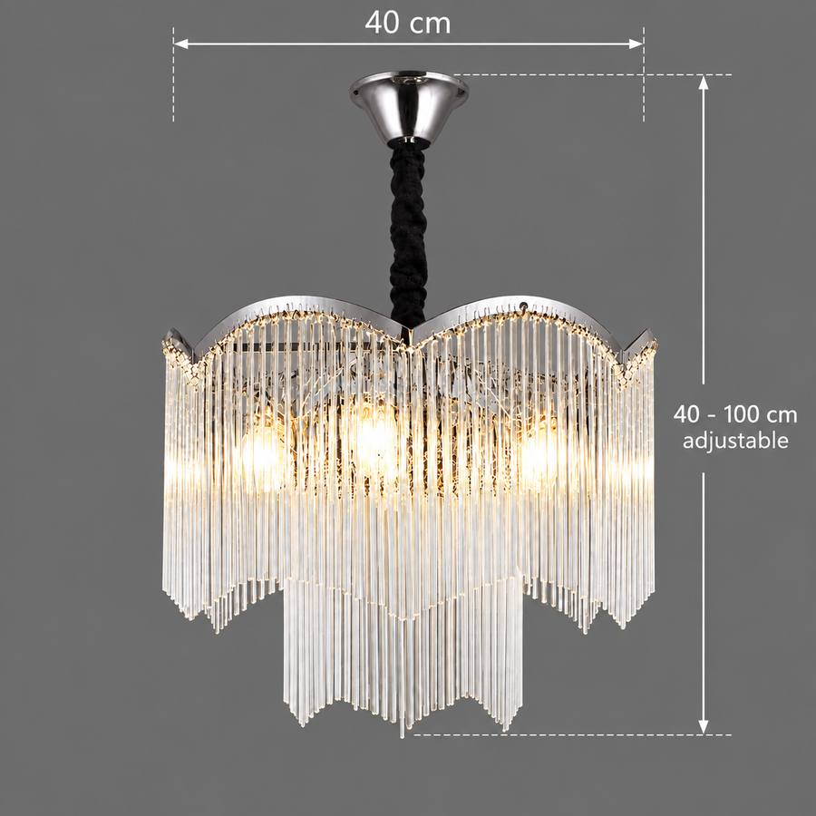 Πολυέλαιος MEKELLE Nobile Crystal, 6x E14, Διάμετρος 40cm, Μέταλλο και Κρύσταλλο, Γυαλιστερό χρώμιο, Ρυθμιζόμενο ύψος