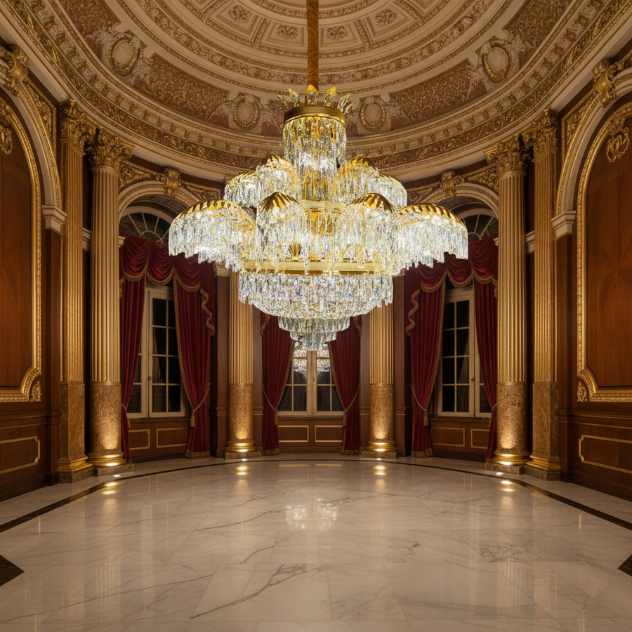 Crystal Chandelier PALACE Supremo 29xG9, D115cm, Γυαλιστερό χρυσό, ρυθμιζόμενο ύψος, μεταλλικοί και κρυστάλλινοι πολυέλαιοι Προεπιλεγμένος τίτλος Alessandro Design