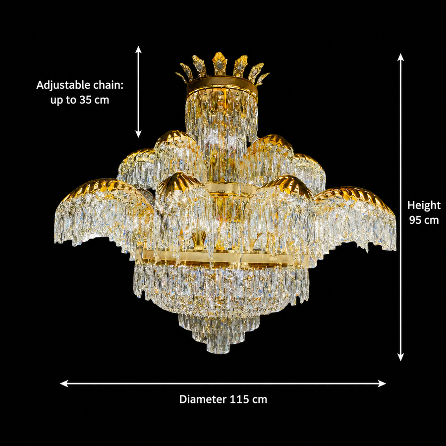 Crystal Chandelier PALACE Supremo 29xG9, D115cm, Γυαλιστερό χρυσό, ρυθμιζόμενο ύψος, μεταλλικοί και κρυστάλλινοι πολυέλαιοι Προεπιλεγμένος τίτλος Alessandro Design