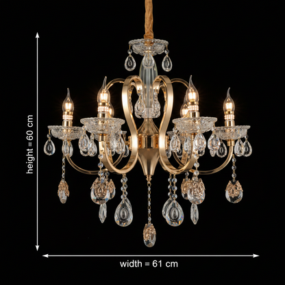 Πολυέλαιος PSE Magno Crystal, 6xE14, D61cm, Ρυθμιζόμενο ύψος, Μέταλλο και Κρύσταλλο, Χρυσό