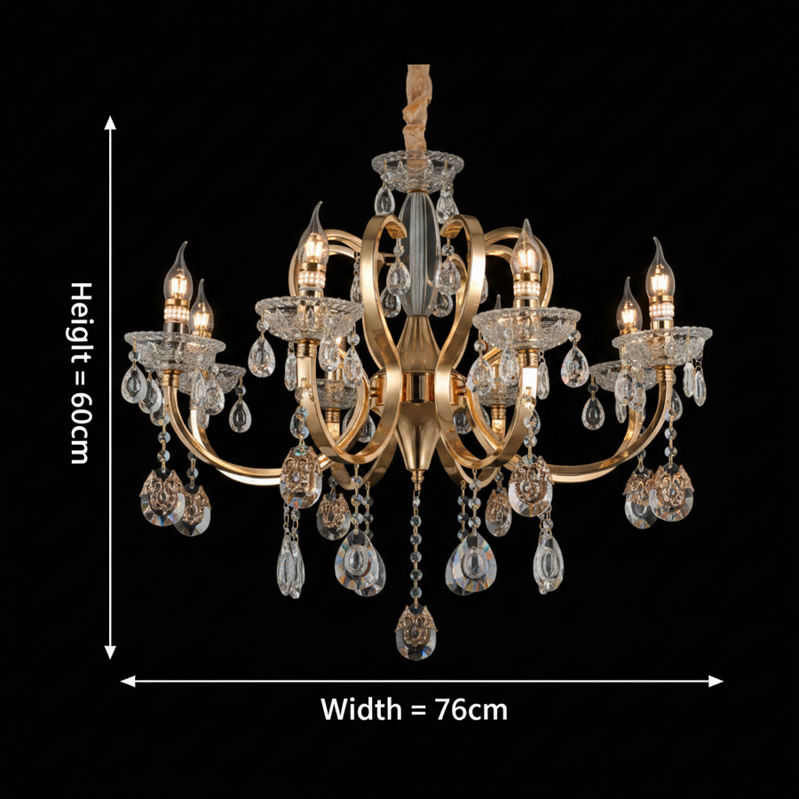 Πολυέλαιος PSE Regalis Crystal, 8xE14, D76cm, Ρυθμιζόμενο ύψος, Μέταλλο και Κρύσταλλο, Χρυσό