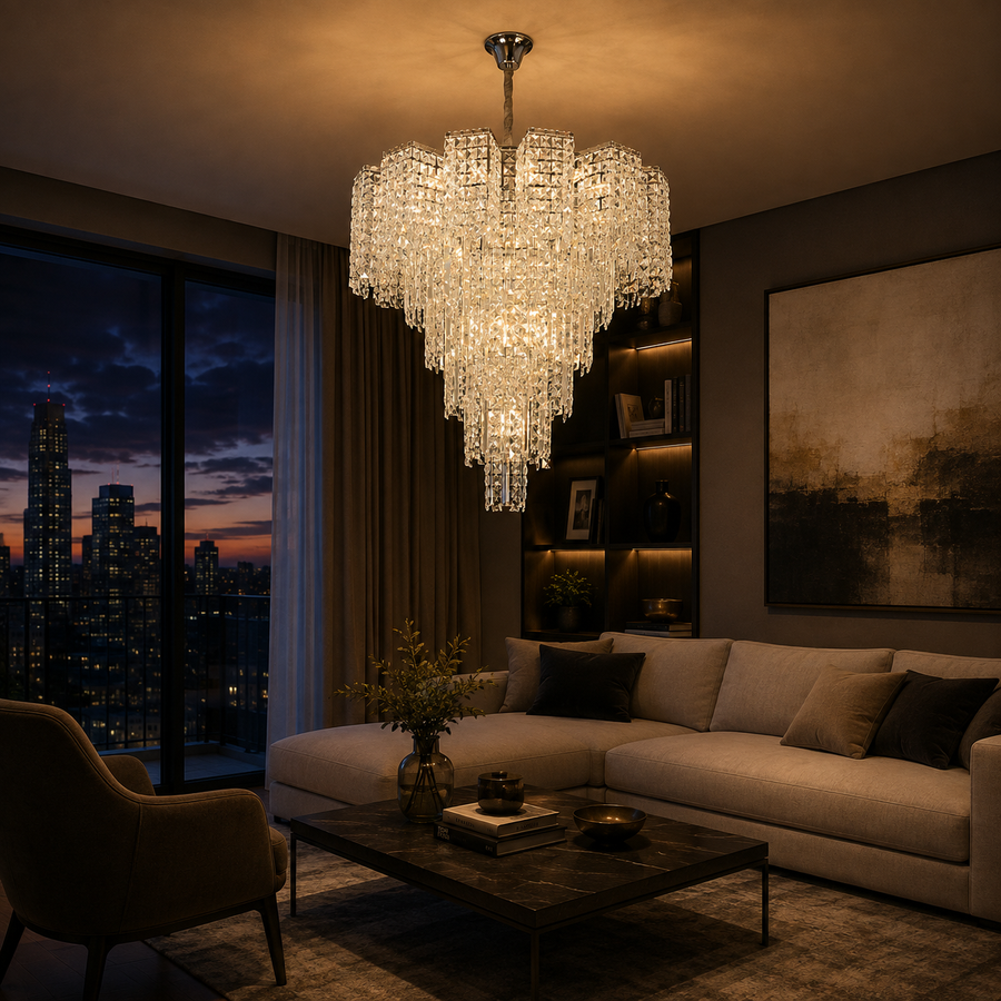 Crystal Chandelier TAGISH Supremo 19xE14, Διάμετρος 80cm, Μέταλλο και Κρύσταλλο, Γυαλιστερό Χρώμιο, Ρυθμιζόμενο Ύψος