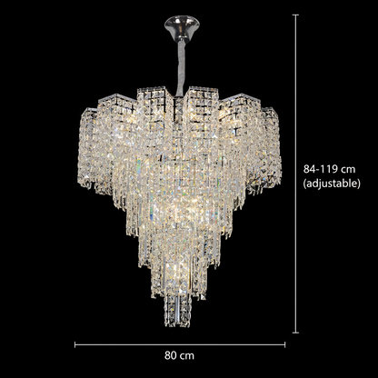 Crystal Chandelier TAGISH Supremo 19xE14, Διάμετρος 80cm, Μέταλλο και Κρύσταλλο, Γυαλιστερό Χρώμιο, Ρυθμιζόμενο Ύψος
