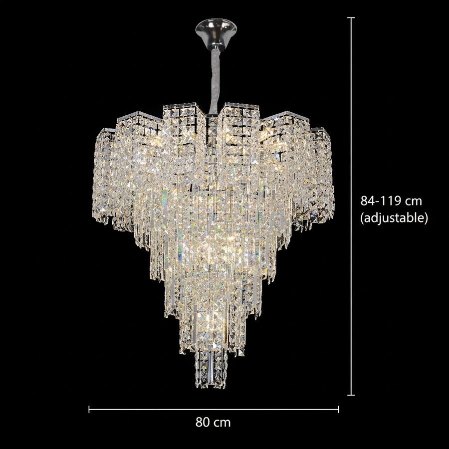 Crystal Chandelier TAGISH Supremo 19xE14, Διάμετρος 80cm, Μέταλλο και Κρύσταλλο, Γυαλιστερό Χρώμιο, Ρυθμιζόμενο Ύψος