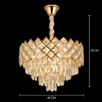 Κρυστάλλινος Πολυέλαιος VECTORIA Eleganza 8xE14, Διάμετρος 48cm, Χρυσός, Ρυθμιζόμενο Ύψος, Μέταλλο και Κρύσταλλο