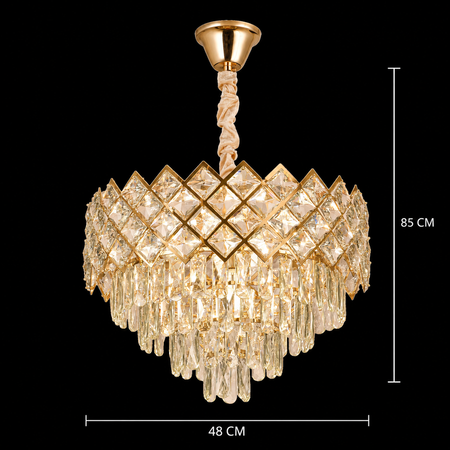 Κρυστάλλινος Πολυέλαιος VECTORIA Eleganza 8xE14, Διάμετρος 48cm, Χρυσός, Ρυθμιζόμενο Ύψος, Μέταλλο και Κρύσταλλο