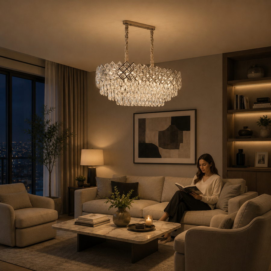 VECTORIA Supremo Crystal Chandelier, 10xE14, Διάμετρος 75x39cm, Γυαλιστερό χρώμιο, Ρυθμιζόμενο ύψος, Μέταλλο και Κρύσταλλο