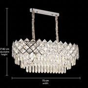 VECTORIA Supremo Crystal Chandelier, 10xE14, Διάμετρος 75x39cm, Γυαλιστερό χρώμιο, Ρυθμιζόμενο ύψος, Μέταλλο και Κρύσταλλο