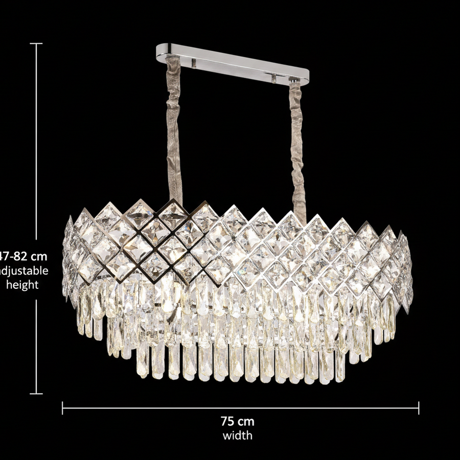 VECTORIA Supremo Crystal Chandelier, 10xE14, Διάμετρος 75x39cm, Γυαλιστερό χρώμιο, Ρυθμιζόμενο ύψος, Μέταλλο και Κρύσταλλο