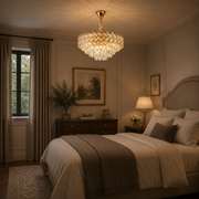 Crystal Chandelier VECTOR Eleganza 8xE14, Διάμετρος 48cm, Γυαλιστερό Χρυσό, Ρυθμιζόμενο Ύψος, Μέταλλο και Κρύσταλλο