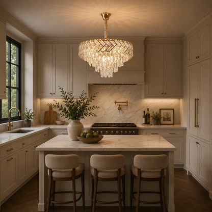 Crystal Chandelier VECTOR Eleganza 8xE14, Διάμετρος 48cm, Γυαλιστερό Χρυσό, Ρυθμιζόμενο Ύψος, Μέταλλο και Κρύσταλλο
