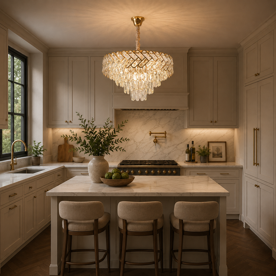 Crystal Chandelier VECTOR Eleganza 8xE14, Διάμετρος 48cm, Γυαλιστερό Χρυσό, Ρυθμιζόμενο Ύψος, Μέταλλο και Κρύσταλλο
