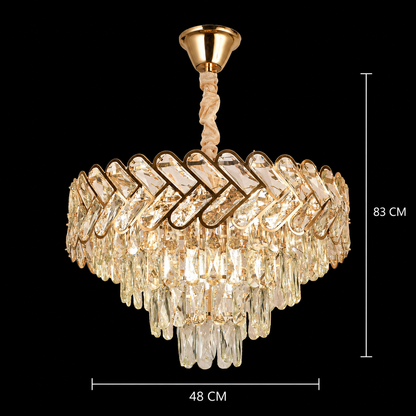 Crystal Chandelier VECTOR Eleganza 8xE14, Διάμετρος 48cm, Γυαλιστερό Χρυσό, Ρυθμιζόμενο Ύψος, Μέταλλο και Κρύσταλλο