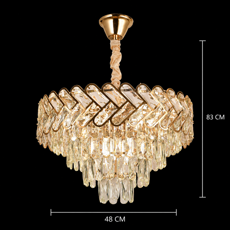 Crystal Chandelier VECTOR Eleganza 8xE14, Διάμετρος 48cm, Γυαλιστερό Χρυσό, Ρυθμιζόμενο Ύψος, Μέταλλο και Κρύσταλλο