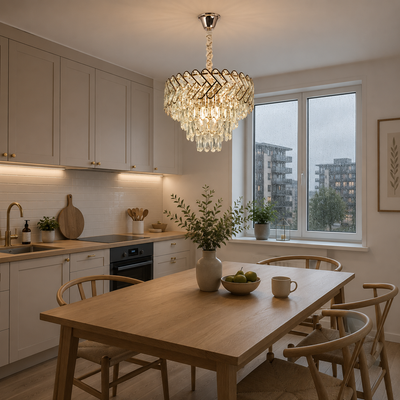 Crystal Chandelier VECTOR Magno 8xE14, Διάμετρος 58cm, Γυαλιστερό χρυσό, Ρυθμιζόμενο ύψος, Μέταλλο και Κρύσταλλο