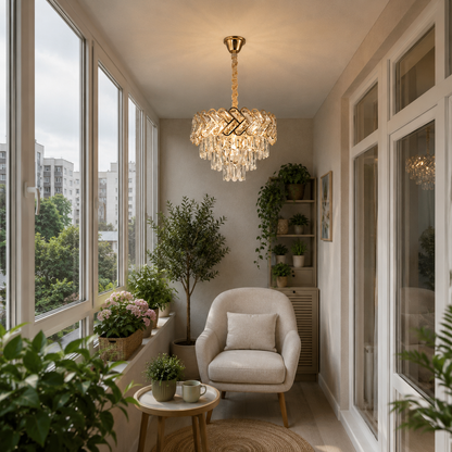Crystal Chandelier VECTOR Nobile 5xE14, Διάμετρος 39cm, Γυαλιστερό Χρυσό, Ρυθμιζόμενο Ύψος, Μέταλλο και Κρύσταλλο