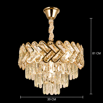 Crystal Chandelier VECTOR Nobile 5xE14, Διάμετρος 39cm, Γυαλιστερό Χρυσό, Ρυθμιζόμενο Ύψος, Μέταλλο και Κρύσταλλο