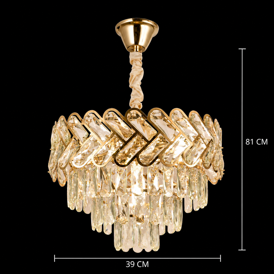 Crystal Chandelier VECTOR Nobile 5xE14, Διάμετρος 39cm, Γυαλιστερό Χρυσό, Ρυθμιζόμενο Ύψος, Μέταλλο και Κρύσταλλο