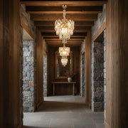 Crystal Chandelier VECTOR Petito 3xE14, Διάμετρος 28cm, Γυαλιστερό Χρυσό, Ρυθμιζόμενο Ύψος, Μέταλλο και Κρύσταλλο