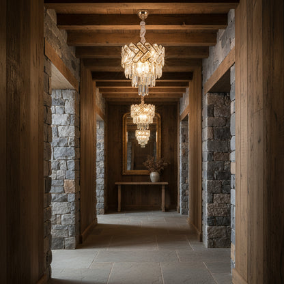 Crystal Chandelier VECTOR Petito 3xE14, Διάμετρος 28cm, Γυαλιστερό Χρυσό, Ρυθμιζόμενο Ύψος, Μέταλλο και Κρύσταλλο