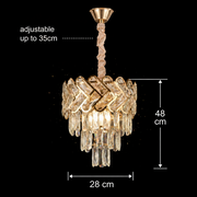Crystal Chandelier VECTOR Petito 3xE14, Διάμετρος 28cm, Γυαλιστερό Χρυσό, Ρυθμιζόμενο Ύψος, Μέταλλο και Κρύσταλλο