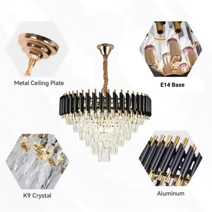 Candelabru Cristal VERSAILLES Magno 8xE14, Diametru 60cm, Negru si Auriu, Inaltime Reglabila Candelabre Cristal Default Title Alessandro Design