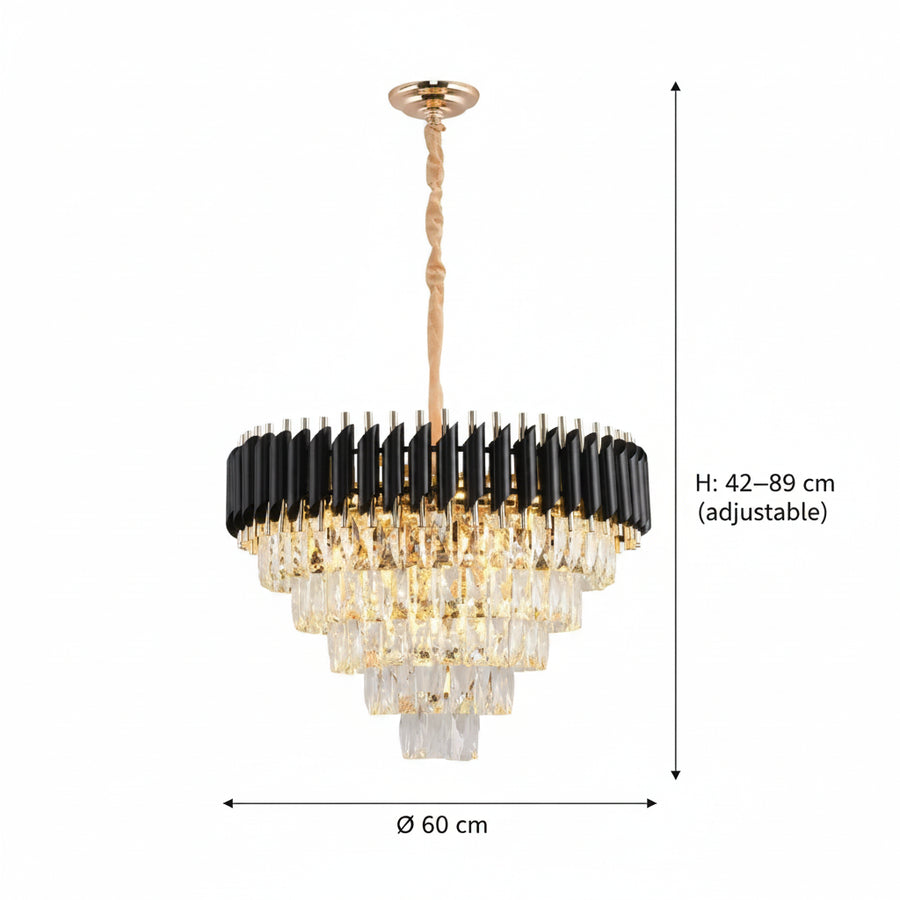 Candelabru Cristal VERSAILLES Magno 8xE14, Diametru 60cm, Negru si Auriu, Inaltime Reglabila Candelabre Cristal Default Title Alessandro Design