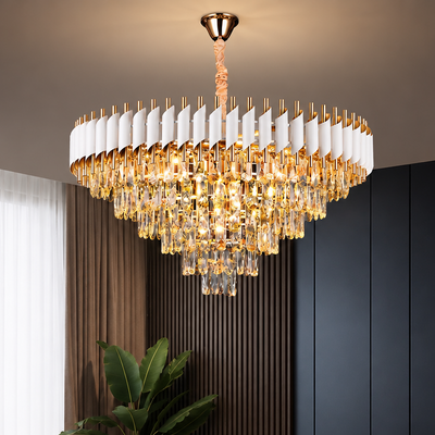 VERSAILLES Supremo Crystal Chandelier 12xE14, Διάμετρος 80cm, Γυαλιστερό Χρυσό και Λευκό, Ρυθμιζόμενο Ύψος