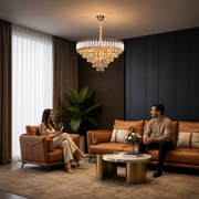 VERSAILLES Supremo Crystal Chandelier 12xE14, Διάμετρος 80cm, Γυαλιστερό Χρυσό και Λευκό, Ρυθμιζόμενο Ύψος