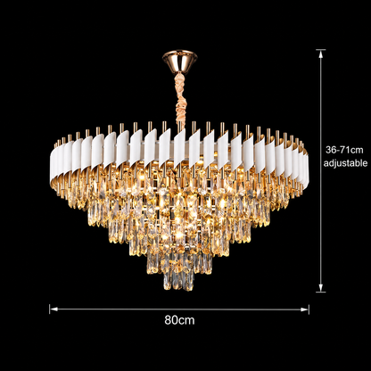 VERSAILLES Supremo Crystal Chandelier 12xE14, Διάμετρος 80cm, Γυαλιστερό Χρυσό και Λευκό, Ρυθμιζόμενο Ύψος