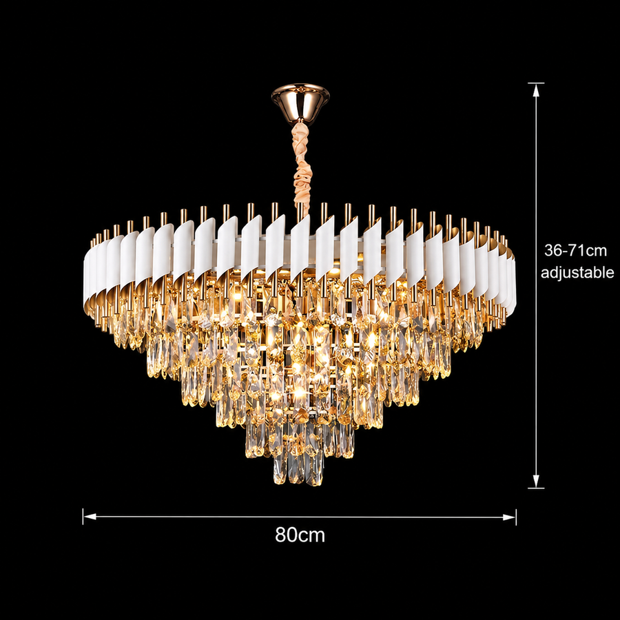 VERSAILLES Supremo Crystal Chandelier 12xE14, Διάμετρος 80cm, Γυαλιστερό Χρυσό και Λευκό, Ρυθμιζόμενο Ύψος