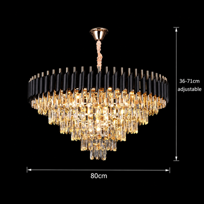 Crystal Chandelier VERSAILLES Supremo 12xE14, Διάμετρος 80cm, Γυαλιστερό Χρυσό και Μαύρο, Ρυθμιζόμενο Ύψος