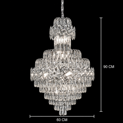 WINDSOR Grande Supremo Crystal Chandelier 14xE14, Διάμετρος 60X90cm, Γυαλιστερό χρώμιο, Ρυθμιζόμενο ύψος