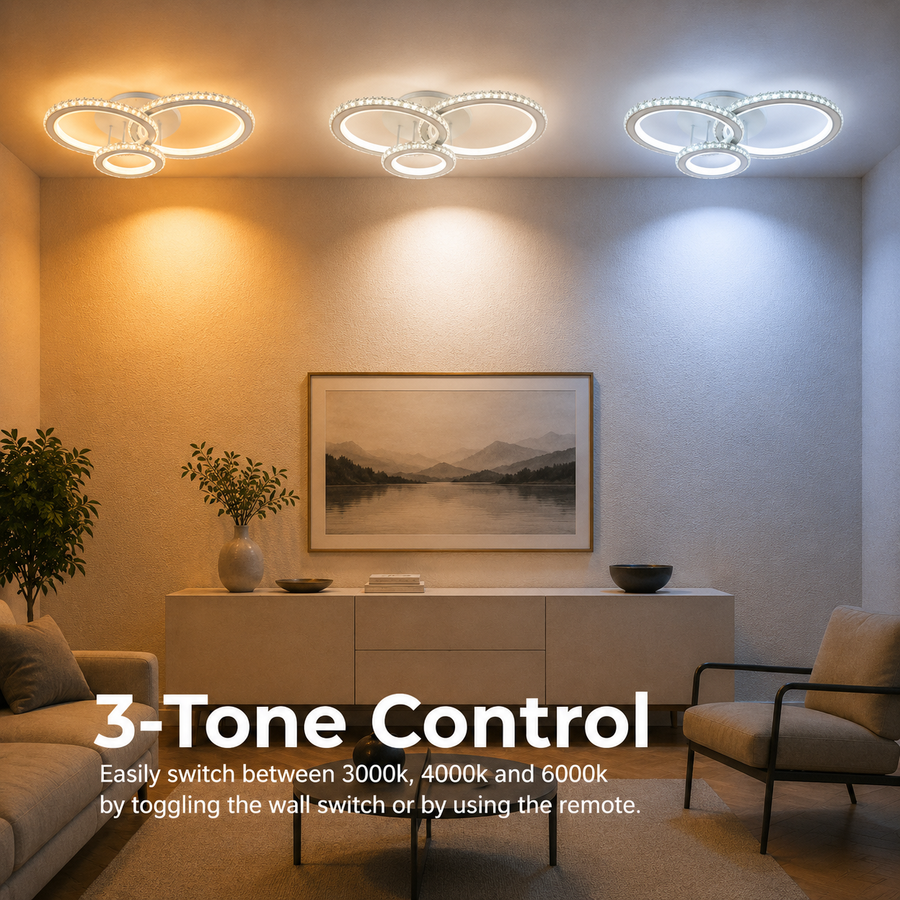 Πολυέλαιος LED με τηλεχειριστήριο και κρύσταλλο NOVA ROTONDA RGB 75W, 3 Κύκλοι, Κρύο/Ζεστό/Ουδέτερο φως, Ρυθμιζόμενο, Λευκό