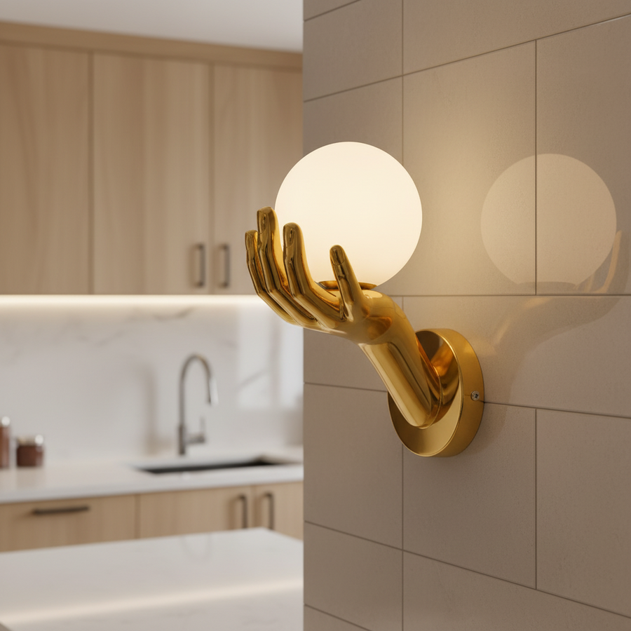 Aplica LED Decorativa MANO, 15x30cm, 1xG9, Sticla si Resina, Auriu