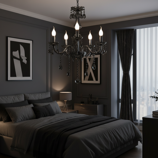 Κρυστάλλινος πολυέλαιος ALNWICK Eleganza, 5xE14, Διάμετρος 48cm, Μαύρος, Ρυθμιζόμενο Ύψος