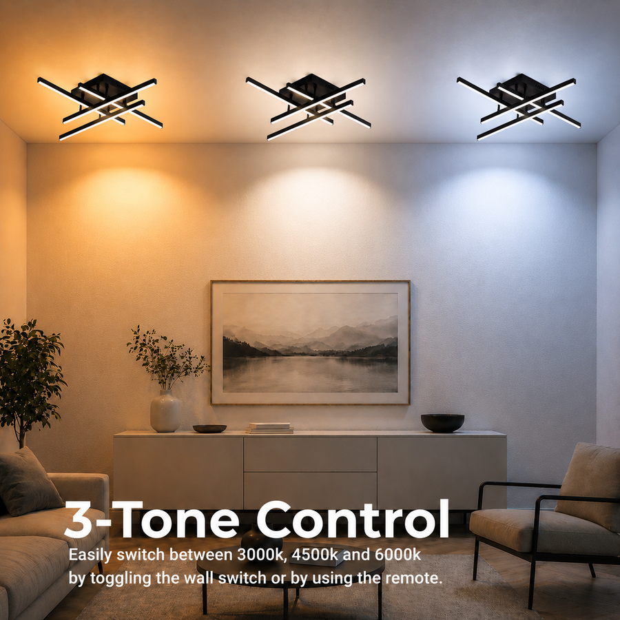 Πολυέλαιος LED με Τηλεχειριστήριο LINEX, 52W, 4 Στοιχείων, Γραμμικό, Κρύο/Ζεστό/Ουδέτερο φως, Ρυθμιζόμενο, Μαύρο