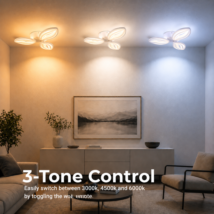 Πολυέλαιος LED με τηλεχειριστήριο ORCHID 40W, 3 Πέταλα, Κρύο/Ζεστό/Ουδέτερο φως, Ρυθμιζόμενο, Λευκό