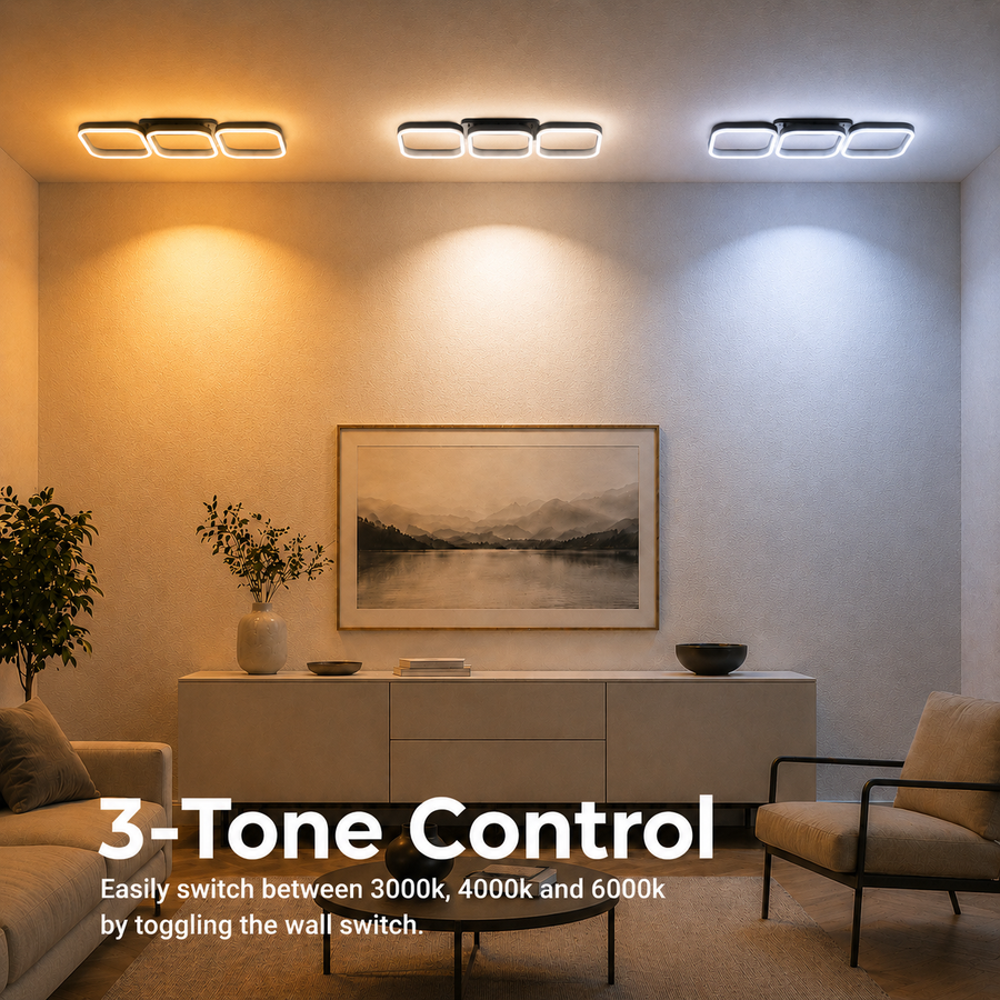 Πολυέλαιος LED VERTEX 34W, 3 Τετράγωνα, Γραμμικό, Κρύο/Ζεστό/Ουδέτερο φως, Μαύρο