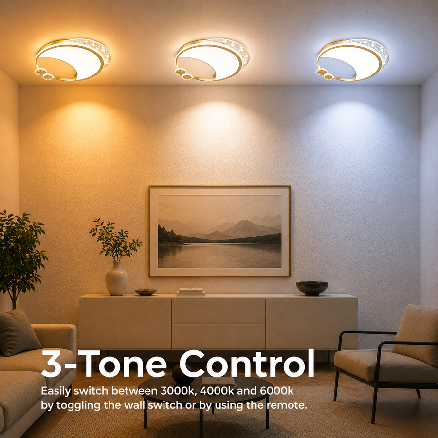 Marco LED Πολυέλαιος με Τηλεχειριστήριο, 51W, Dimmable, Χρυσό, Μέταλλο, Ακρυλικό και Γυαλί, 3000K/4000K/6000K