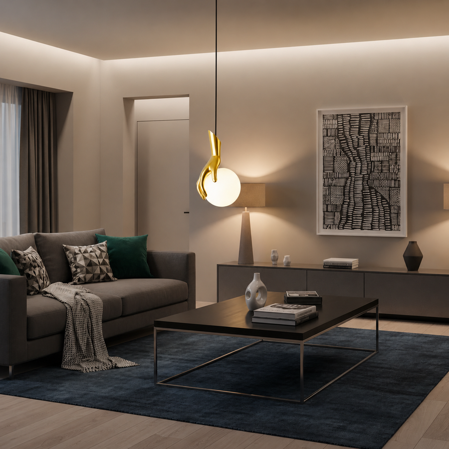 Aplica LED Decorativa MANOS, 13x120cm, 1xE27, Sticla si Resina, Auriu
