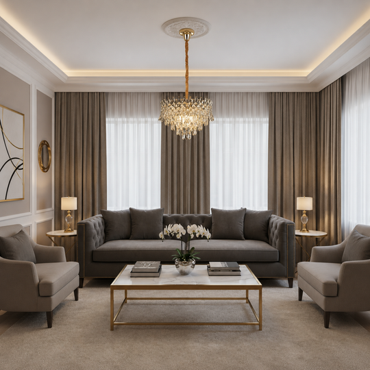 Crystal Chandelier MONARCH Nobile 3xE14, Διάμετρος 40cm, Ύψος 35cm, Γυαλιστερό Χρυσό, Ρυθμιζόμενο Ύψος, Κομψή σχεδίαση